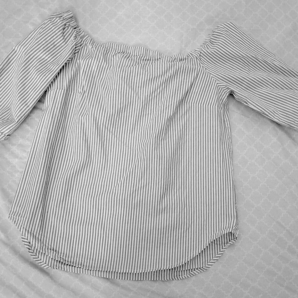 Pin striped off shoulder blouse